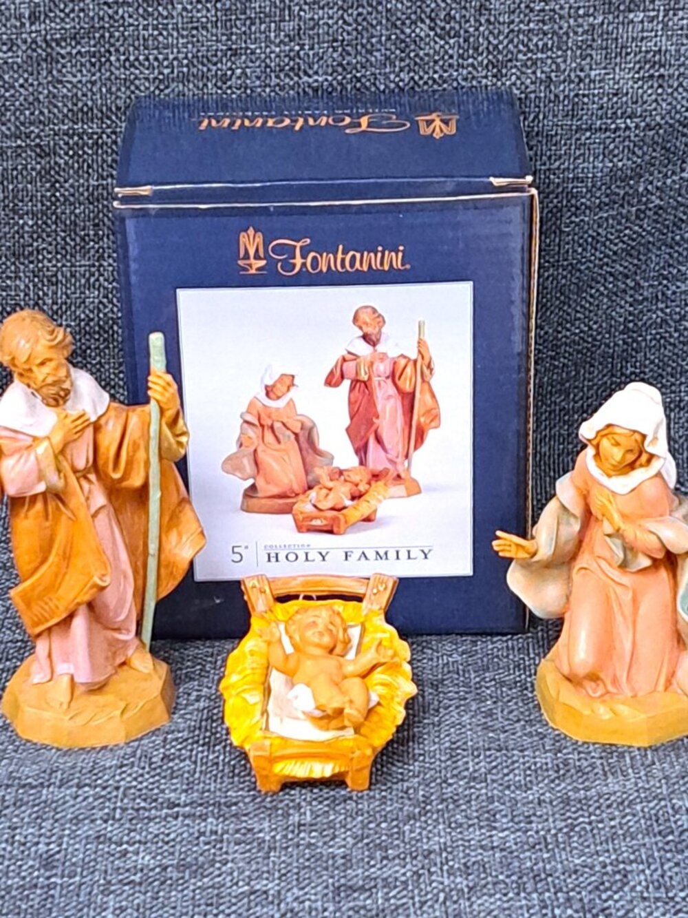 NATIVITY SET 3 PC BY FONTANINI W ORIGINAL BOX 5" TALL HOLY FAMILY MADE IN ITALY